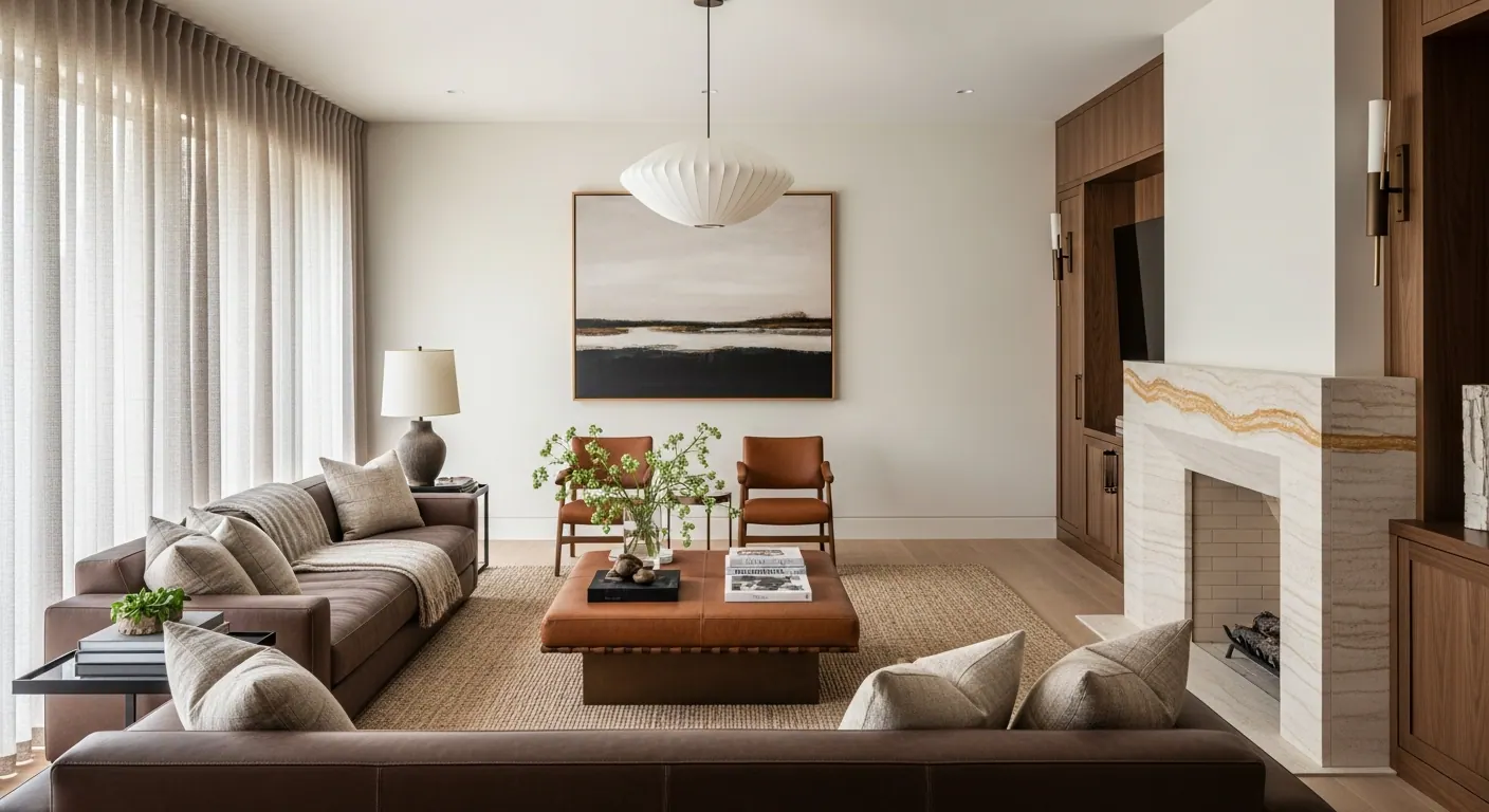 Luxury family room interior, representative of homes in Cherry Hills Village, Colorado.