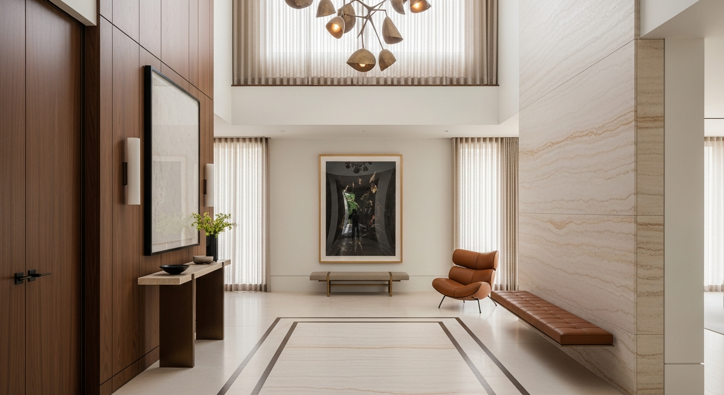 Luxury grand entry foyer interior, representative of homes in North Boulder, Colorado.