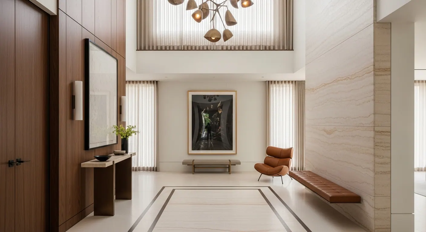 Luxury grand entry foyer interior, representative of homes in North Boulder, Colorado.