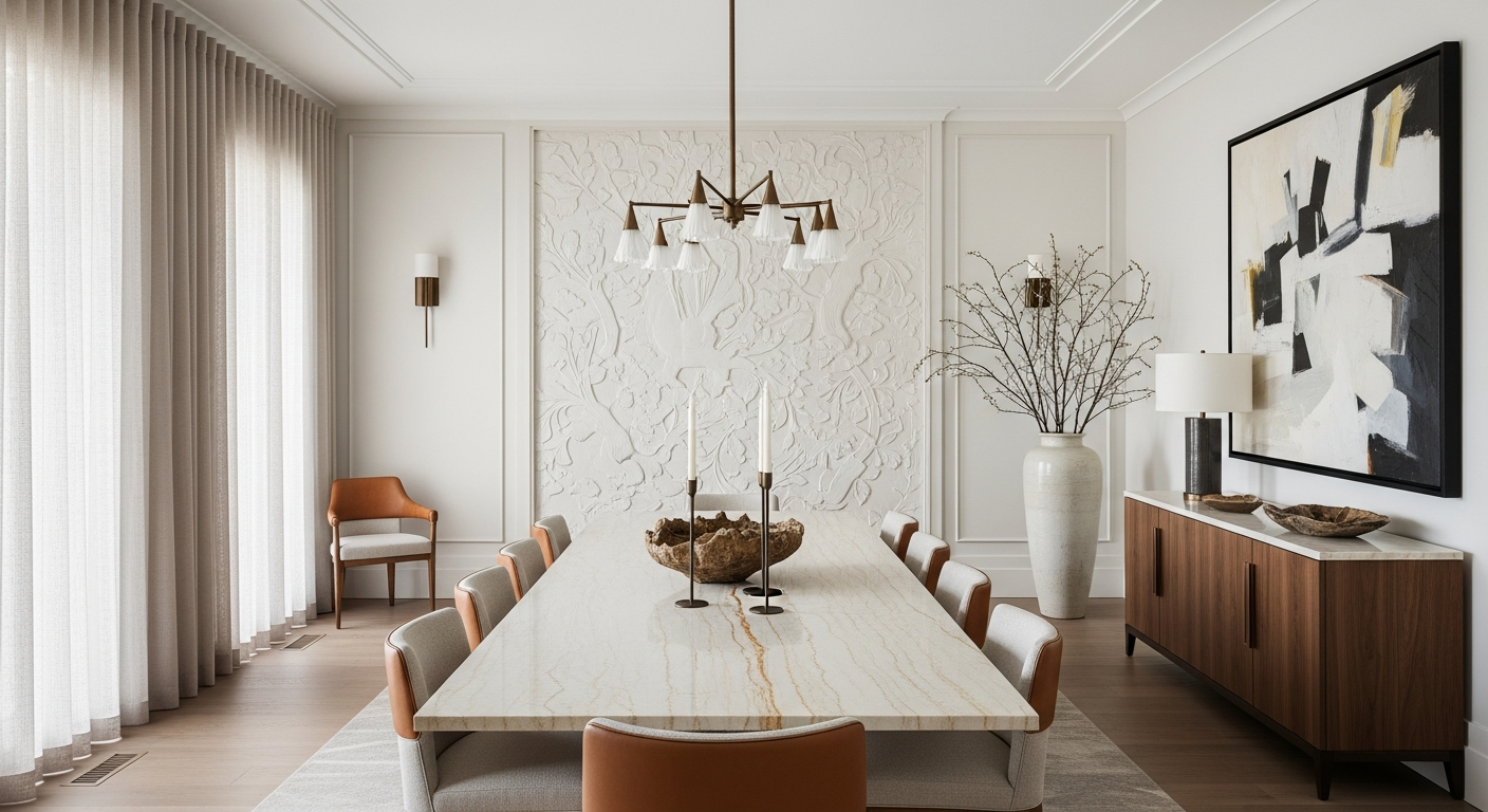 Luxury formal dining room interior, representative of homes in Belcaro, Colorado.