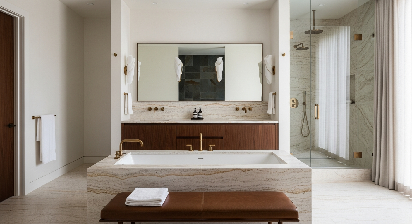Luxury primary spa bath interior, representative of homes in Capitol Hill, Colorado.