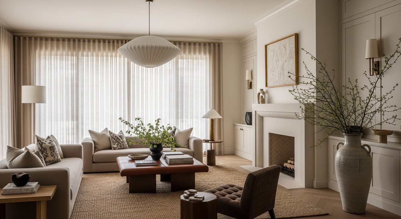 Luxury family room interior, representative of homes in City Park and City Park South, Colorado.