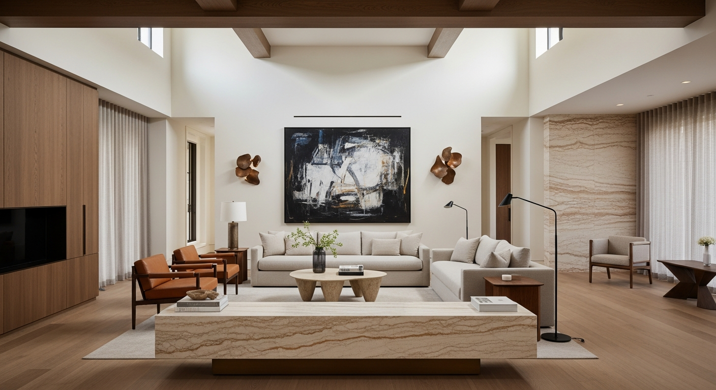 Luxury great room interior, representative of homes in Highlands and LoHi, Colorado.