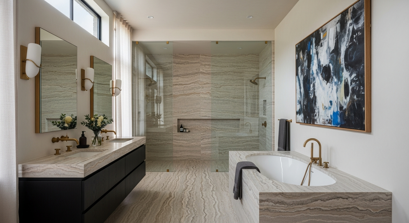 Luxury primary spa bath interior, representative of homes in Hilltop, Colorado.