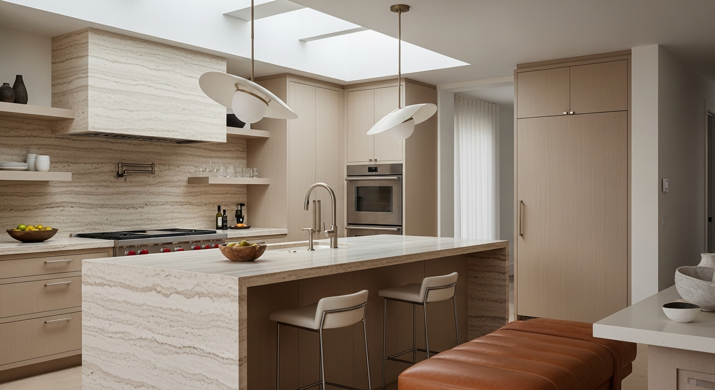 Luxury modern chef's kitchen interior, representative of homes in Sloan’s Lake, Colorado.