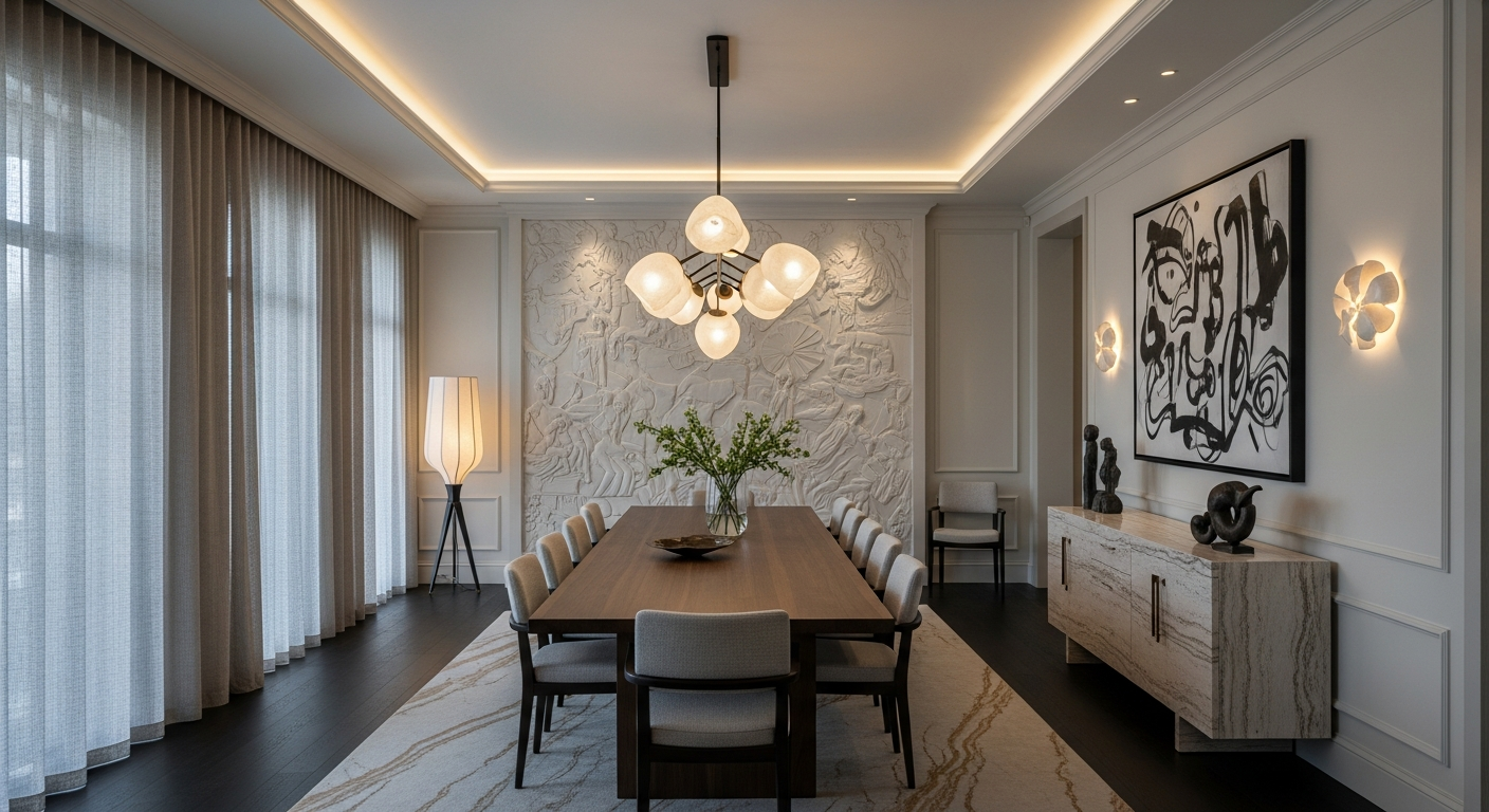 Luxury formal dining room interior, representative of homes in Wash Park West, Colorado.