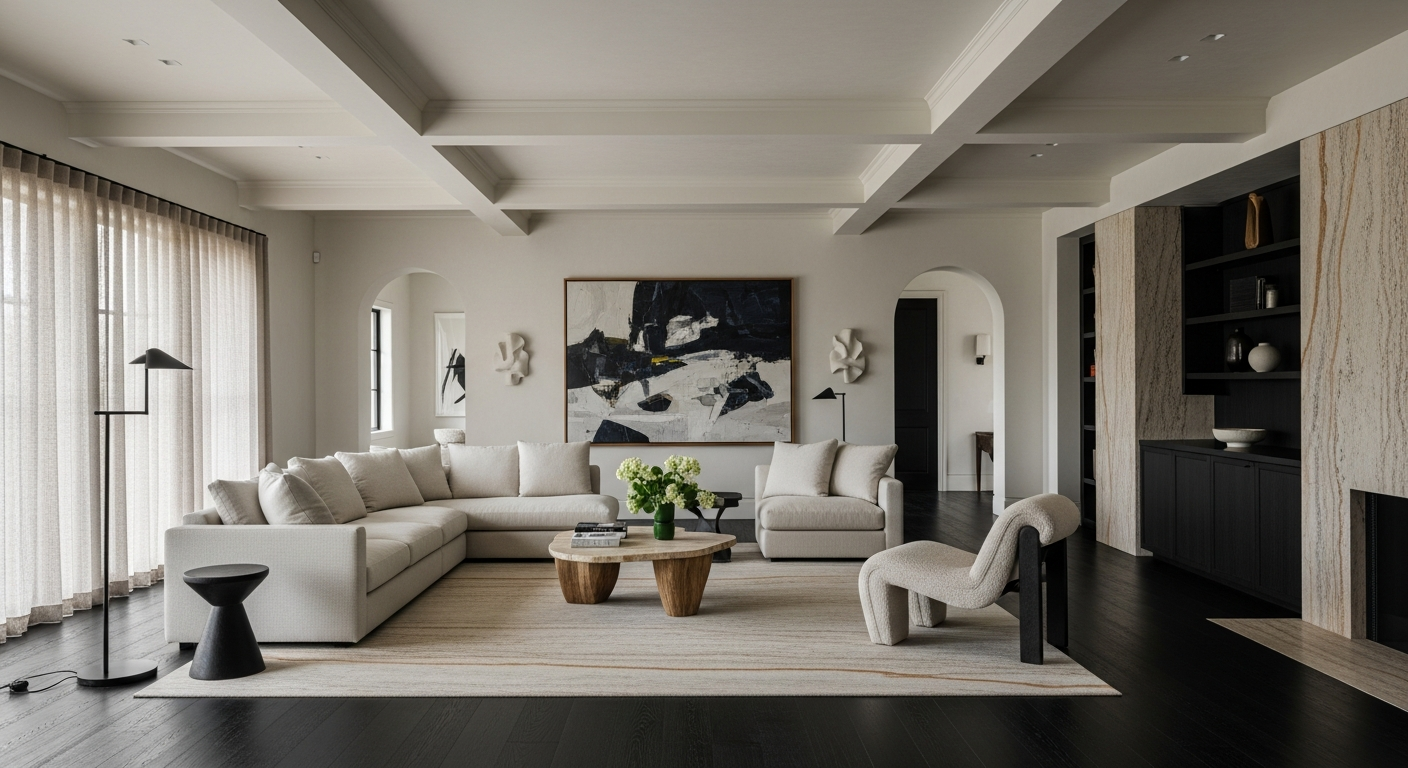 Luxury great room interior, representative of homes in Boulder, Colorado.
