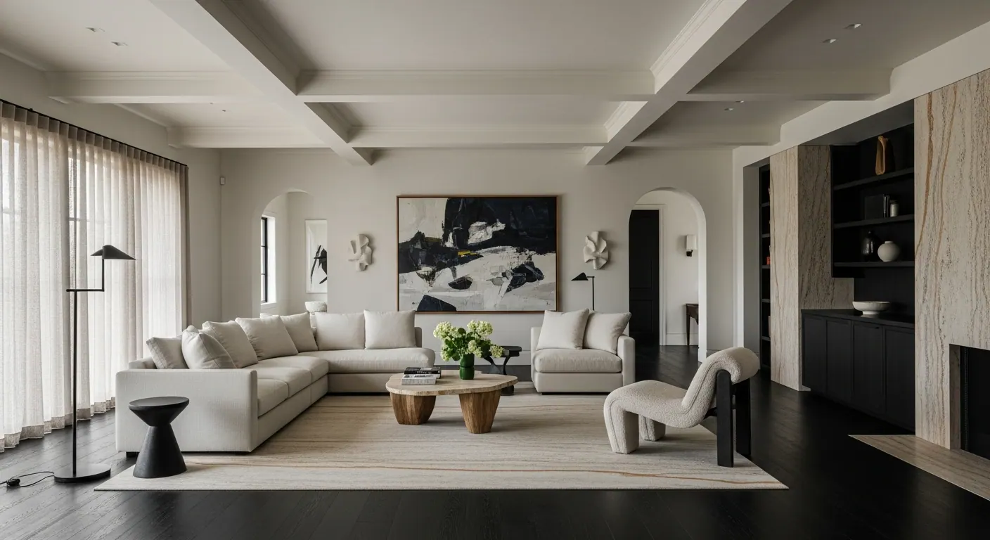Luxury great room interior, representative of homes in Boulder, Colorado.