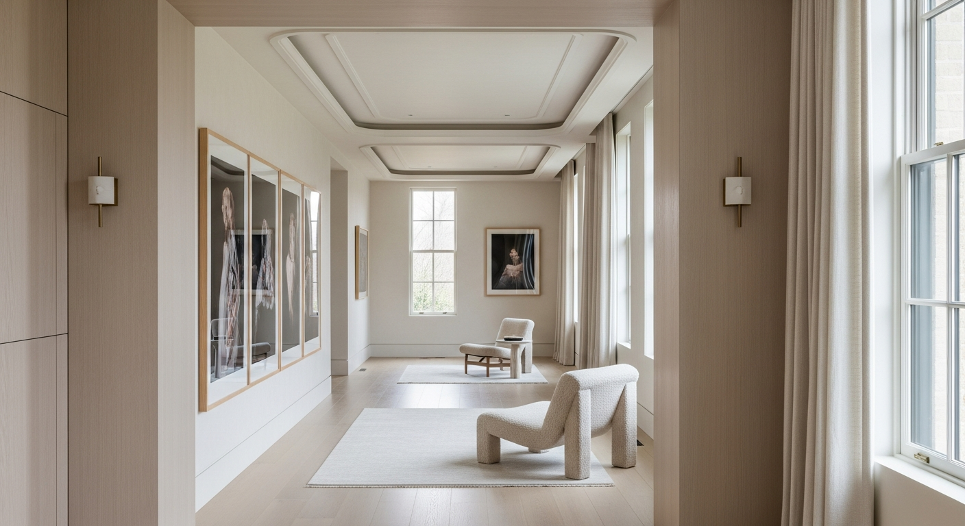 Luxury interior gallery hallway interior, representative of homes in Brighton, Colorado.