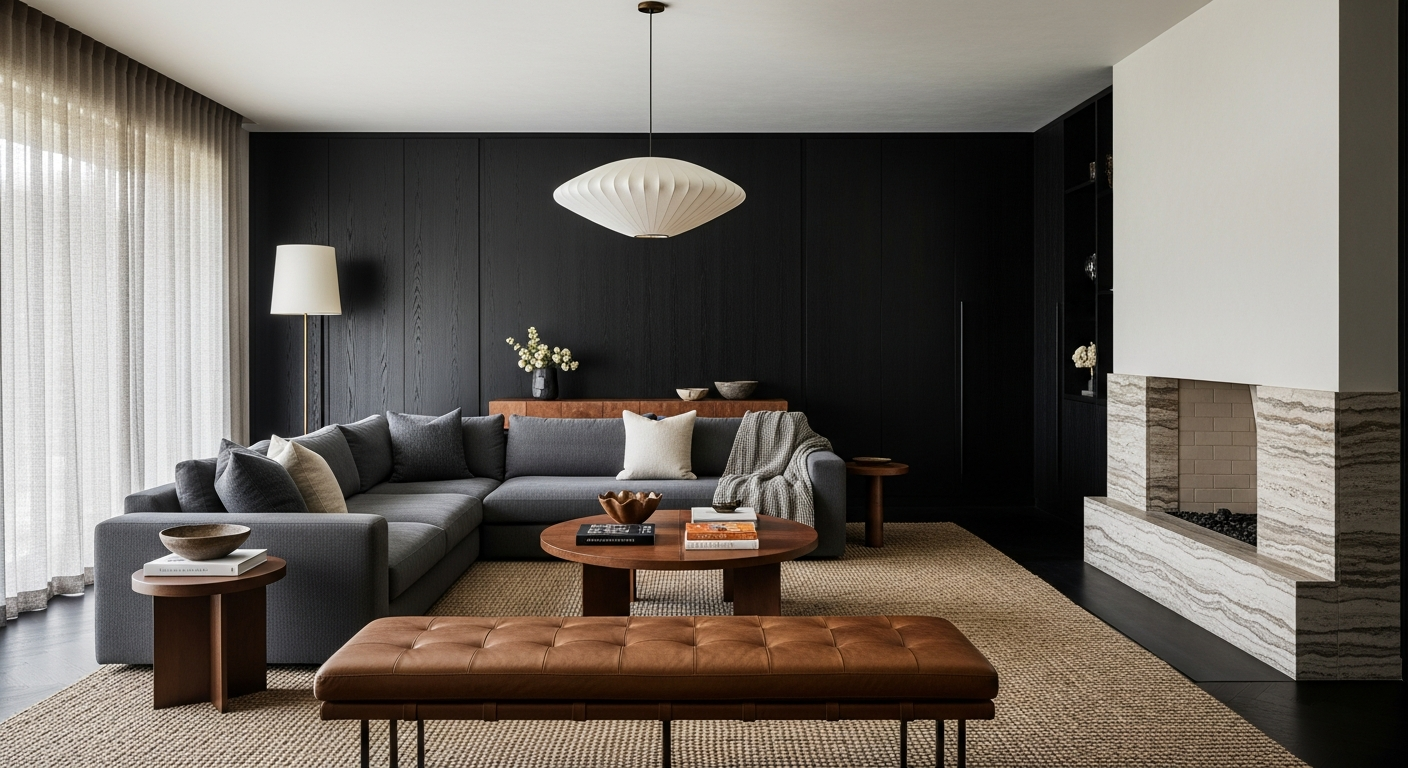 Luxury family room interior, representative of homes in Broomfield, Colorado.