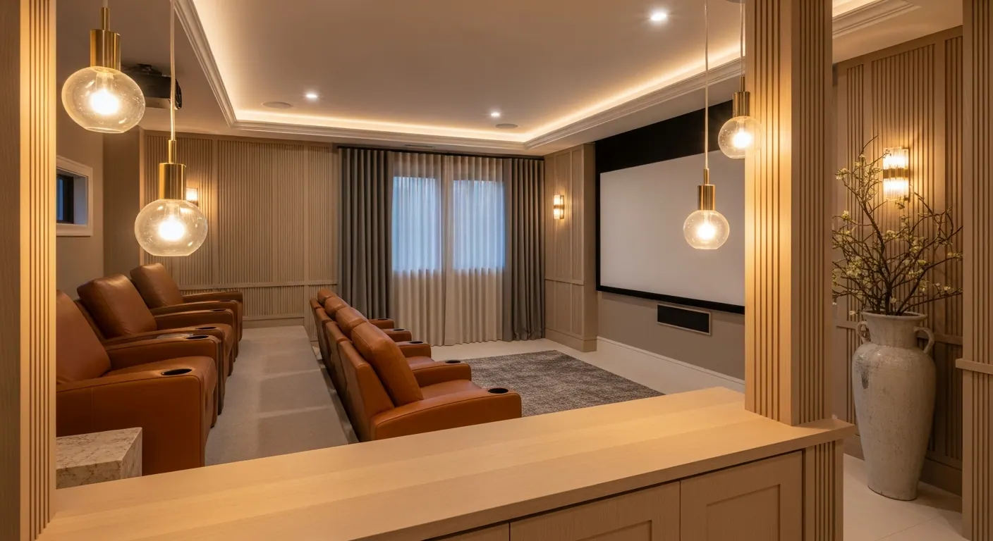 Luxury media room interior, representative of homes in Castle Pines, Colorado.