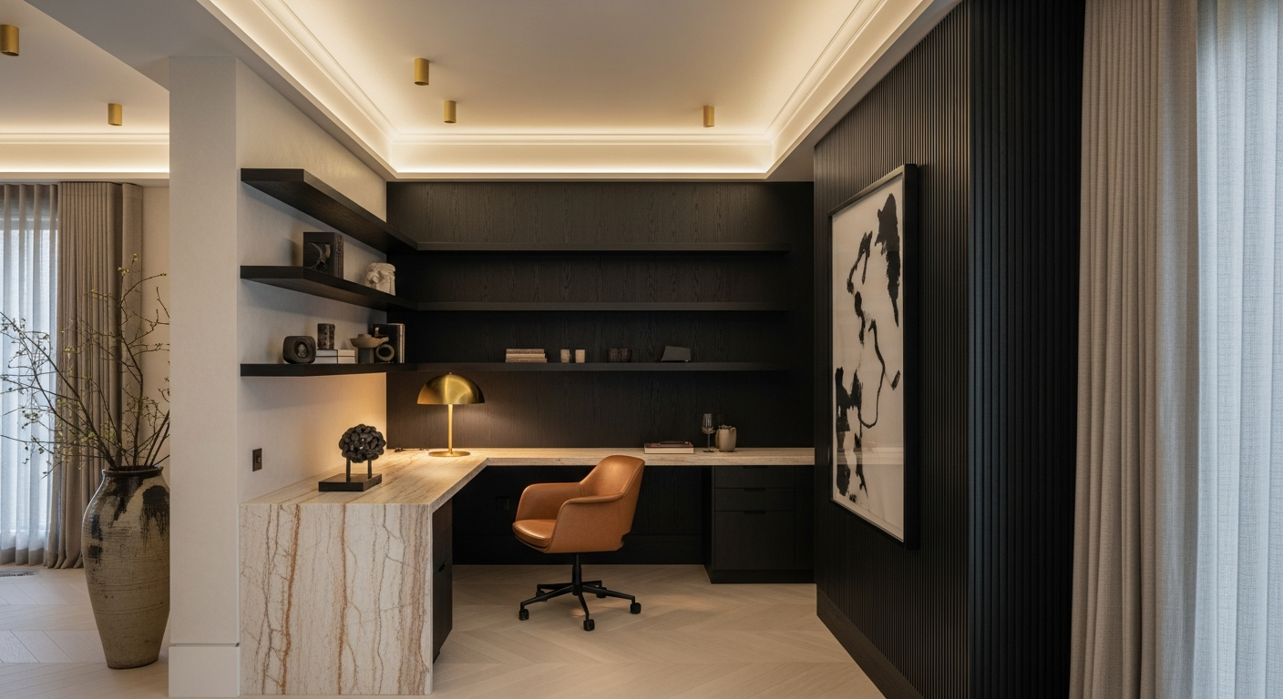 Luxury home office interior, representative of homes in Commerce City, Colorado.