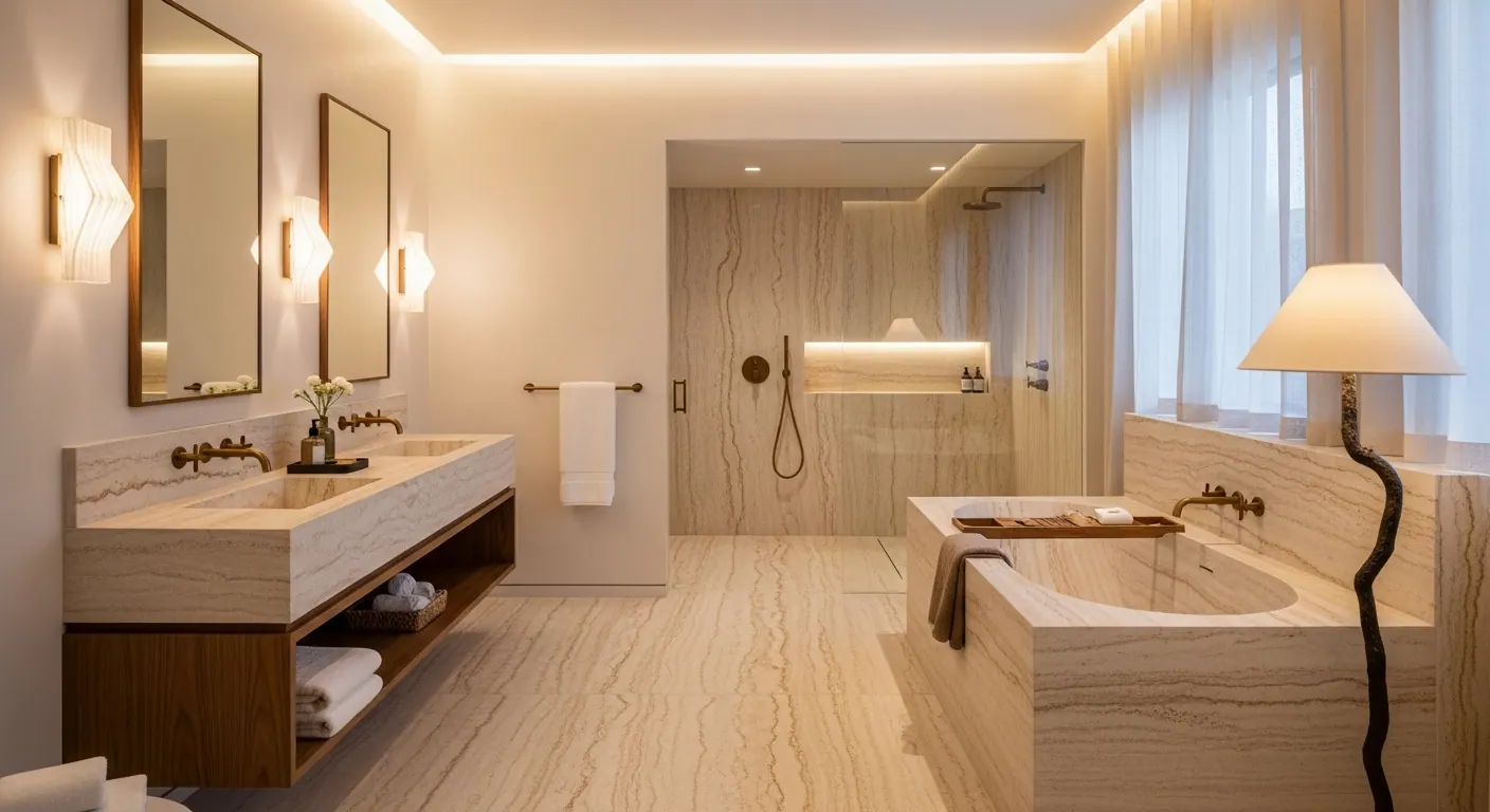Luxury primary spa bath interior, representative of homes in Foothills and Mountain-Adjacent Real Estate Near Denver, Colorado.
