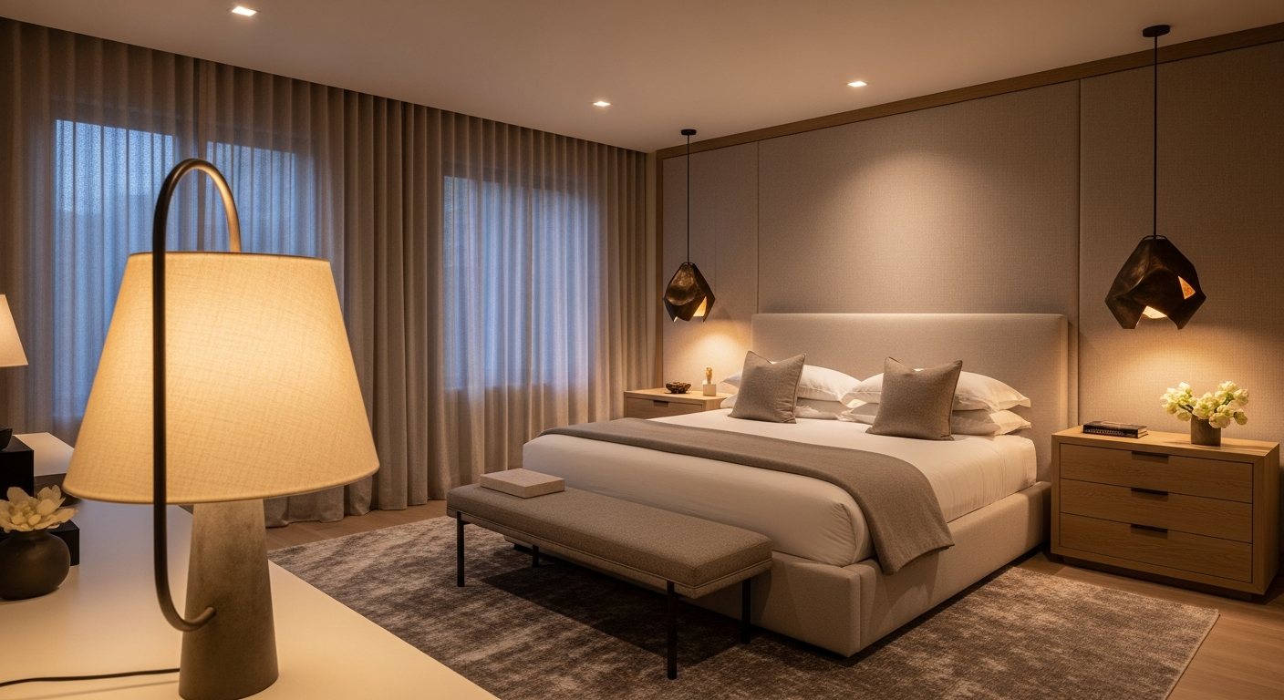 Luxury primary suite bedroom interior, representative of homes in Lakewood, Colorado.