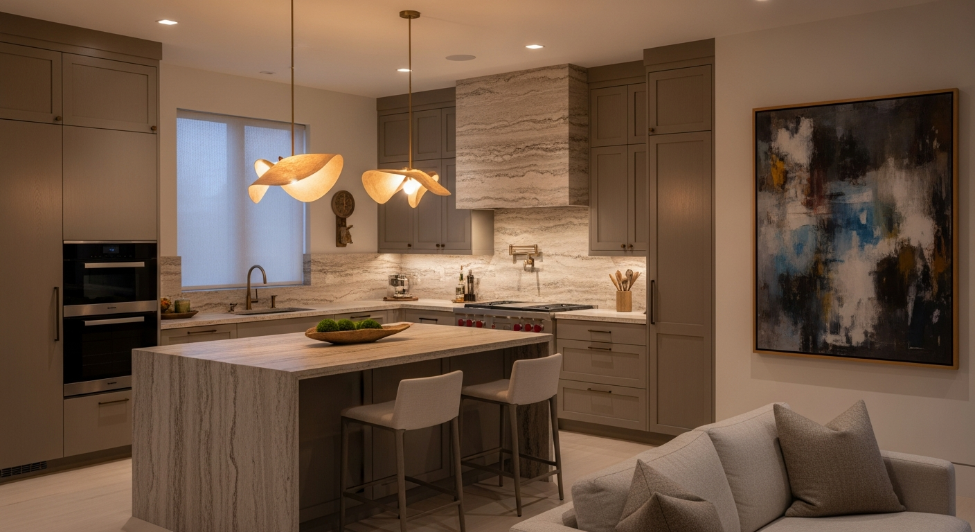 Luxury modern chef's kitchen interior, representative of homes in North Metro Real Estate Guide, Colorado.