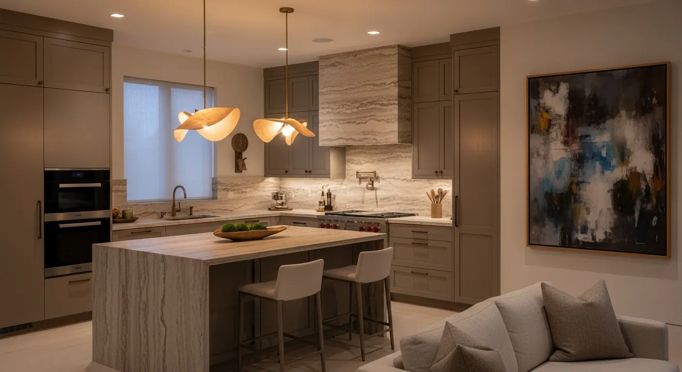 Luxury modern chef's kitchen interior, representative of homes in North Metro Real Estate Guide, Colorado.