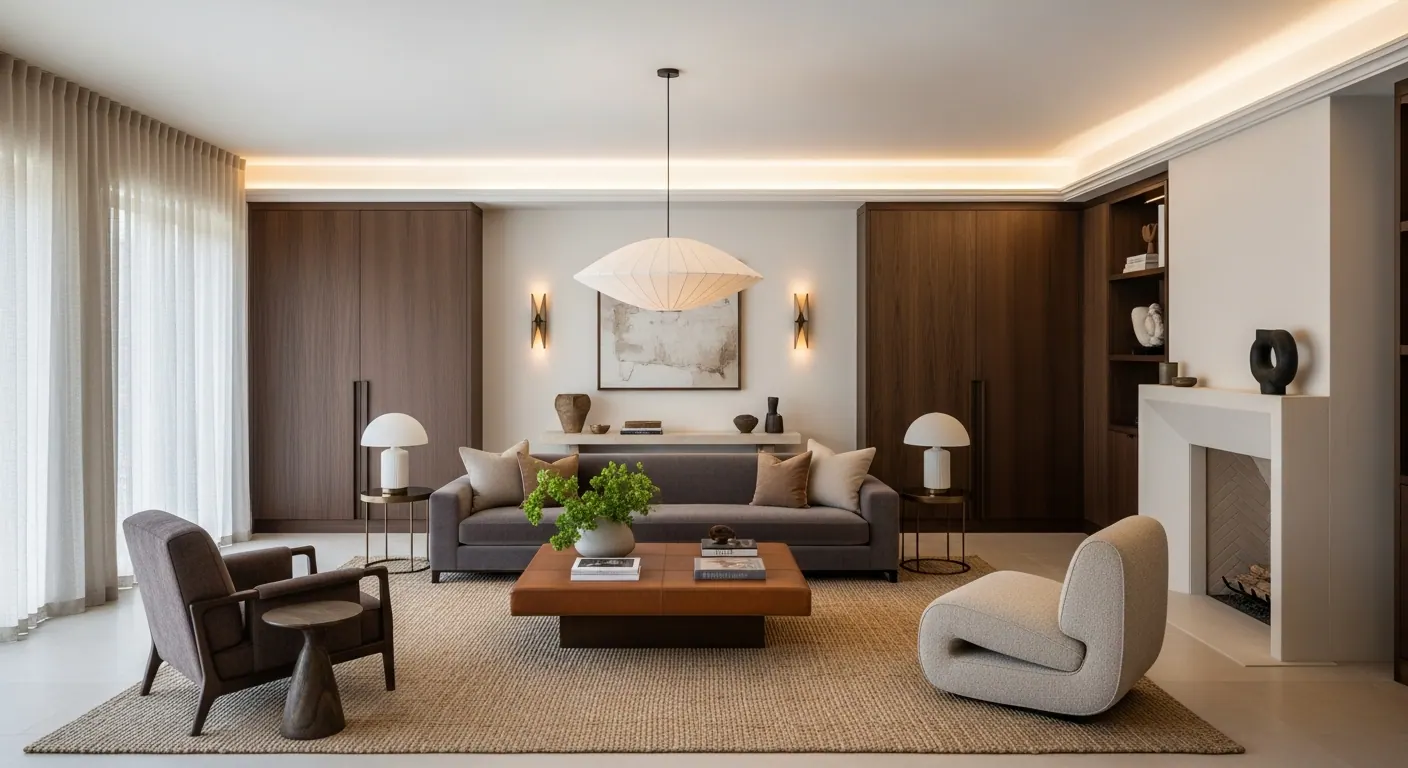 Luxury family room interior, representative of homes in South Metro Real Estate Guide, Colorado.