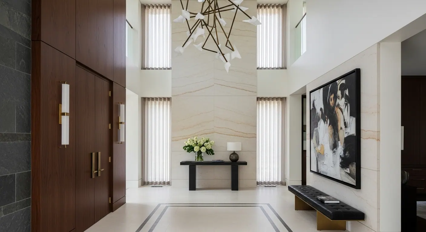 Luxury grand entry foyer interior, representative of homes in Thornton, Colorado.