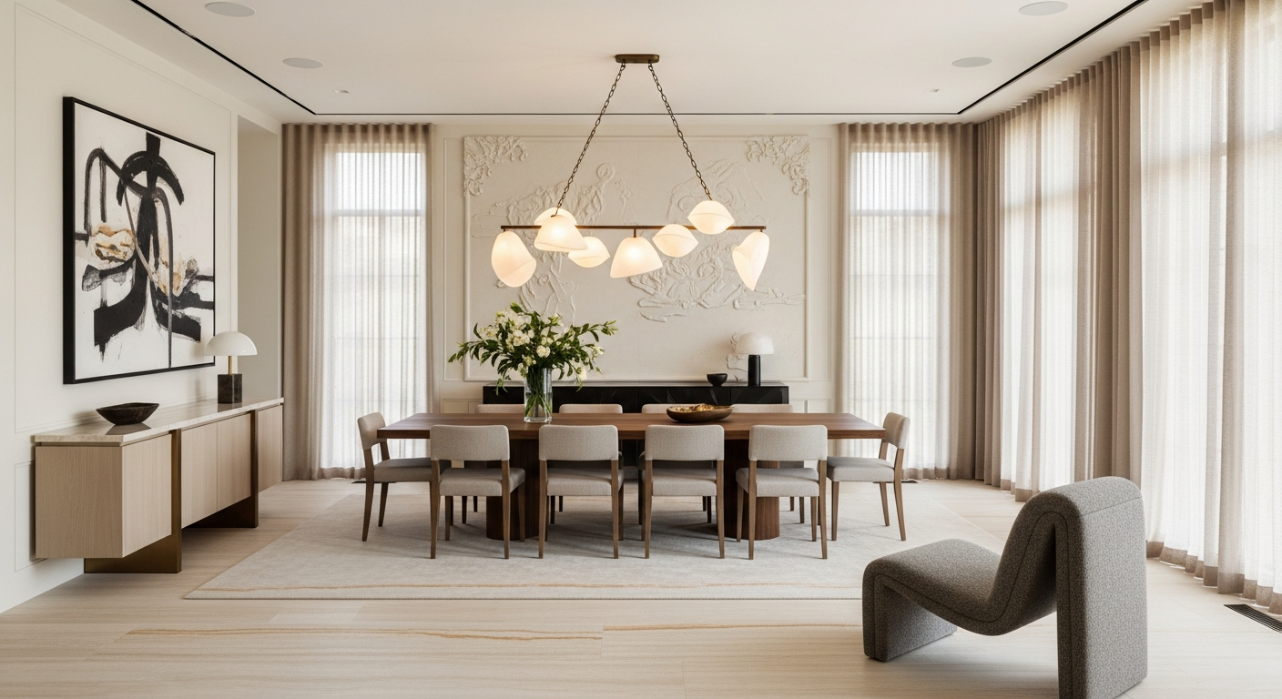Luxury formal dining room interior, representative of homes in Wheat Ridge, Colorado.