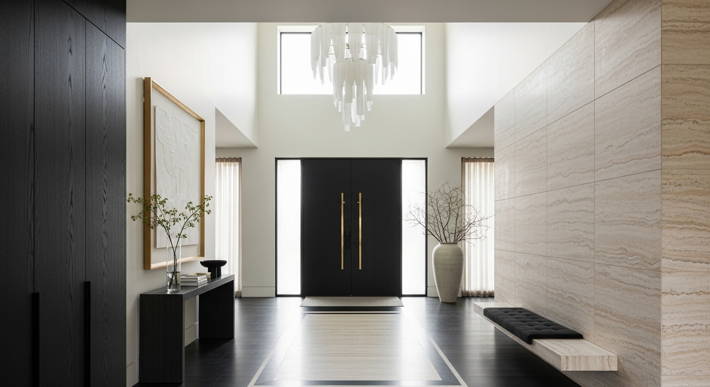 Luxury grand entry foyer interior, representative of homes in Aspen Park Area, Colorado.