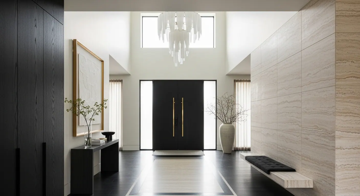 Luxury grand entry foyer interior, representative of homes in Aspen Park Area, Colorado.