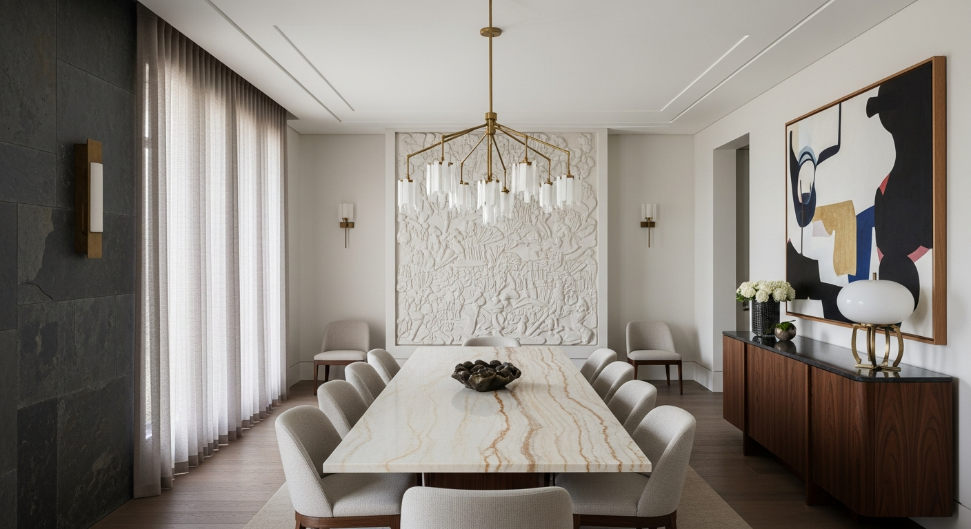 Luxury formal dining room interior, representative of homes in Indian Hills, Colorado.