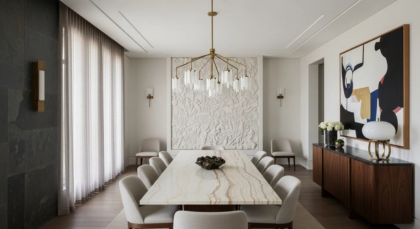Luxury formal dining room interior, representative of homes in Indian Hills, Colorado.