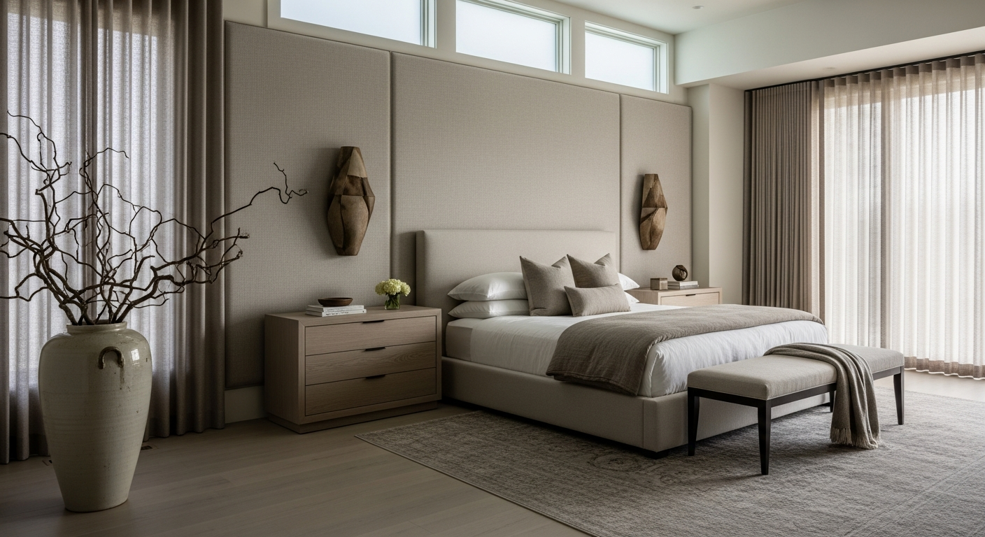 Luxury primary suite bedroom interior, representative of homes in Morrison, Colorado.